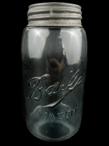 lot 62 image: Antique 1900-1910 Triple L Blue Ball Quart Mason Jar with Zinc Lid