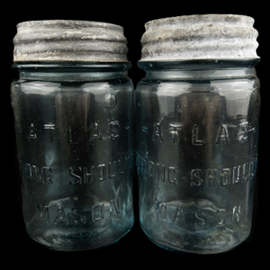 lot 69 image: Set of Two 1900 -ATLAS- Strong Shoulder Mason Pint Mason Ball Jar