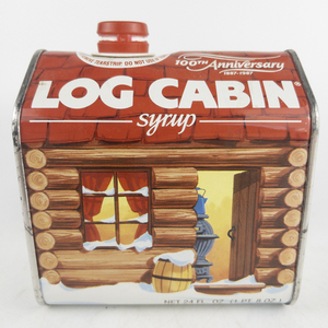 lot 100 image: Vintage 24 Oz 100th Anniversary Log Cabin Syrup Tin 100th Anniversary, 1987