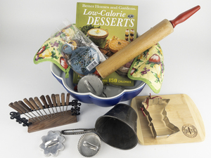 lot 122 image: Group of Vintage BakingKitchen Essentials -Rolling Pin, Sifter, Cookie Cutters & More