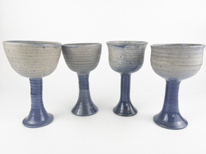 lot 12 image: Vintage TED SCATCHARD Set of 4 Blue Goblets Studio Art Pottery Vermont