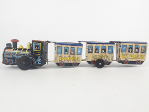 lot 145A image: Vintage Louis Marx Metal Wind Up Toy Train Dodge City Express -Winds