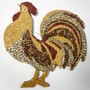 lot 139 image: Vintage Seed Art Rooster Chicken Wall Hanging