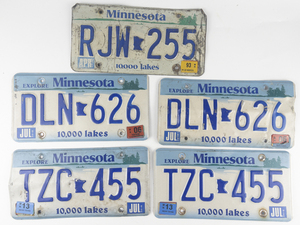 lot 364 image: Five MN VINTAGE License Plates - (Two sets) and one single -