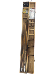 lot 149A image: VINTAGE WORLDS CHAMPION Fly Fishing Pole with flies and Original Box.