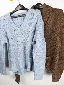 lot 329 image: VINTAGE Handknitted V-Neck Sweater and Mens Cardigan