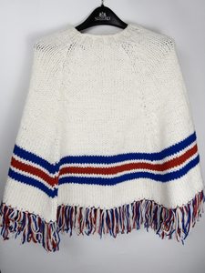 lot 332 image: VINTAGE Red, White & Blue Handknit Poncho