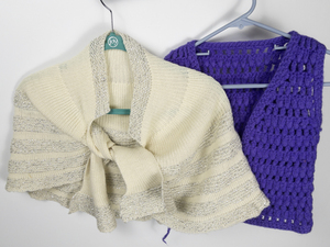 lot 335 image: VINTAGE Ladys Shawl and Small Girls Handknit Vest