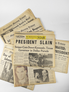 lot 353 image: Group of Six VINTAGE Historical Newspapers - KENNEDY ASSASSINATION - Minneapolis Star & Minneapolis Tribune