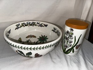 Portmeirlion Botanic Garden large Salad Bowl and Airtight Canister