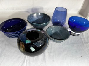 Variety of Blue Bowls and Cups