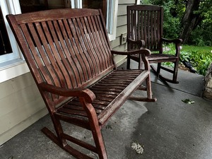 Solid Wood Shaker Style Patio Porch Rocking Bench and Matching Chair
