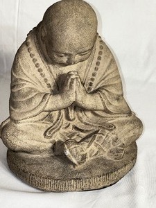 Antique Cast Stone Shaolin Monk Sculpture Praying Monk