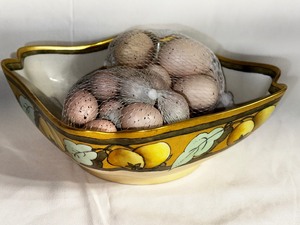 Hand Painted Bowl Dated 1914 with faux eggs for decoration
