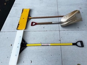Three Shovels Including The Snowplow  inchesThe Original Snow Pusher inches