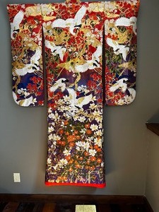 Japanese Kimono Pure Silk with Flying Cranes