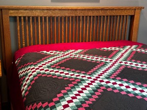 Mission Style Solid Wood Queen Size Bed with Bedding included - Quilt Not included. Measuring 68 x 88