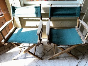 Pair of Vintage Green Canvas Director Chairs
