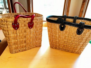 Two Basket Totes - Red Handled Measuring 16 x 12 x 12 and Blue Handled Measuring 16 x 10 x 12