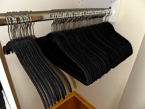 60 Black Slim Velvet No Slip Hangers, and 12 Velvet No Slip Shirt Hangers