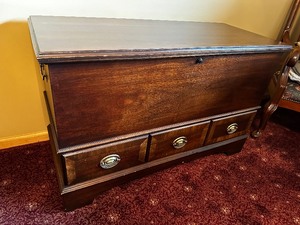 Vintage Lane Cedar trunk Aroma-Tite Pressure Tested with Key and Additional Storage in Lower Drawer. Measuring 42 x 18 x 26.5