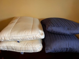 Pair of Sleep Number Pillows and Down Body Pillow
