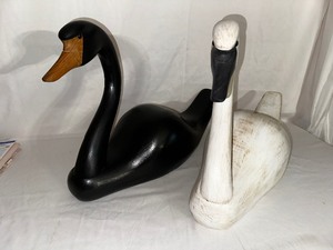 1990s - Early 2000s Wood Black and White Geese Swans