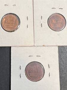 3 US WHEAT CENTS 1937-D 1950-D 1951-D