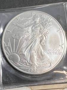 2002 AMERICAN SILVER EAGLE 1 TROY OZ .999 FINE SILVER WITH CERTIFICATE