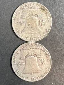2 US FRANKLIN HALF DOLLARS 1954 1958