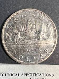1960 CANADIAN CANOE SILVER DOLLAR