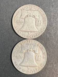 2 US FRANKLIN HALF DOLLARS 1953 1954