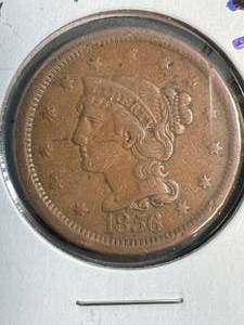 1856 SLANTED 5 US BRAIDED HAIR LARGE CENT