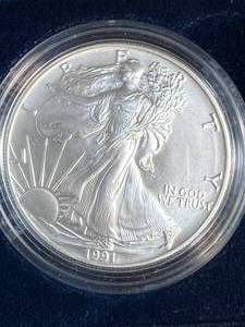 1991 AMERICAN SILVER EAGLE 1 TROY OZ .999 FINE SILVER IN ORIGINAL MINT PACKAGE