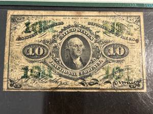 1863 US 10 CENTS THIRD ISSUE FRACTIONAL CURRENCY PMG FINE