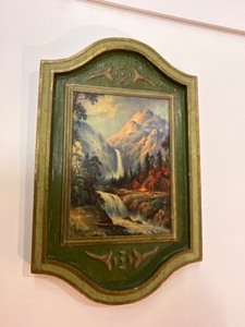 lot 54 image: Vintage picture on Wood - Mountain and Waterfalls