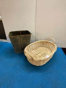 lot 80 image: Wicker Basket & Birch Bark Garbage Container