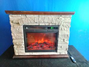 LifeSmart Large Square Faux Stone Infrared Fireplace with Remote