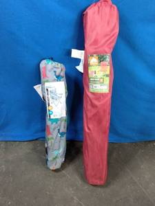 Red Ozark Trail Mesh Back Folding Lawn Chair and Youth Dinosaur Crckt Kids Folding Lawn Chair