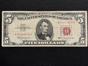 1963 Red Seal $5 Dollar Bill