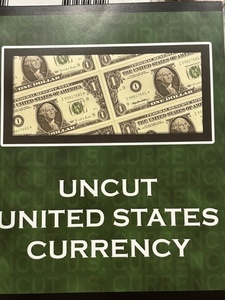 Uncut Sheet of $1 Dollar Bills All Have Doubled Numbers