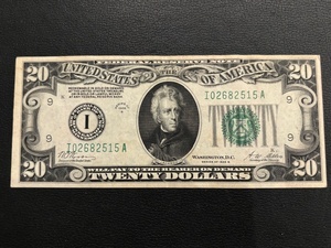 1928 B Green Seal $20 Dollar Federal Reserve Note