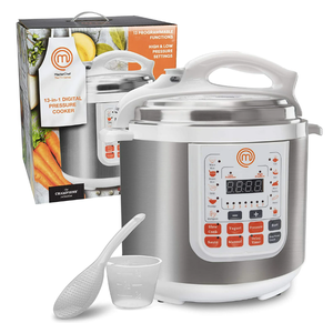 lot 213 image: MasterChef 13-in-1 Pressure Cooker- 6 QT Electric Digital Instant MultiPot, 13 Programmable Functions, High and Low Pressure Cooking Options