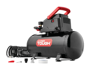 lot 313 image: Hyper Tough 3 Gallon Oil-free Portable Air Compressor with Hose & Inflation Accessory Kit, 100 PSI