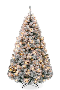lot 220 image: Best Choice Products 7.5 ft. Pre-Lit Incandescent Flocked Artificial Christmas Tree with 550 Warm White Lights