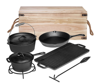 lot 62 image: 7PCS Bruntmor Camping Cooking Set Pre Seasoned Cast Iron Pots And Pans