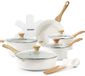 lot 119 image: 17PCS Sensarte Ceramic Nonstick Pots and Pans Set, Healthy Non Stick Cookware Set with Pots Protectors