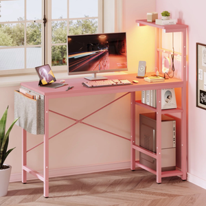 lot 242 image: Bestier LED Gaming Desk with Outlets & USB Ports Computer Desk with Storage Shelves