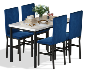 lot 412 image: 5PCS AWQM Dining Set for 4, Faux Marble Kitchen Table Set, Modern Dining Table with Upholstered Velvet Chairs