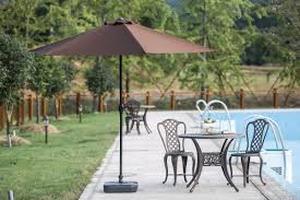 lot 4 image: Patio Festival 9 ft. Powder-Coated Steel Crank Patio Market Umbrella in Brown